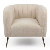 Cotecosy - Fauteuil moderne Bombaro pieds métal doré et Tissu bouclette Beige