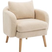 Liberté - Fauteuil moderne simple en velours Teddy avec coussin, pieds en bois massif , Beige