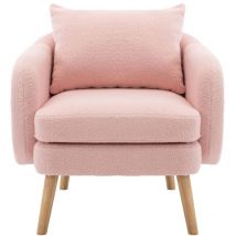 Gutent - Fauteuil moderne simple en velours Teddy avec coussins, canapé simple, pieds en bois massif - Rose