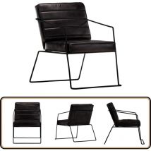 Fauteuil Noir Cuir véritable - Fauteuil Noir - Fauteuil Cuir - Fauteuil Moderne - Fauteuil Design - Fauteuil Industriel