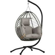 Fauteuil oeuf suspendu balancelle pliable avec coussin et support gris