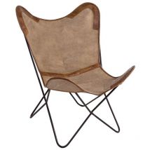 Bizzotto - Fauteuil en cuir beige Eaton - 75x87x86 cm
