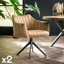 Fauteuil pivotant de table en velours sable à larges bandes (lot de 2) melbourne
