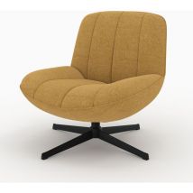 Fauteuil pivotant en tissu effet velours jaune moutarde - ELVIS