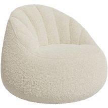 Fauteuil pouf coquillage en tissu bouclette blanc FONADO