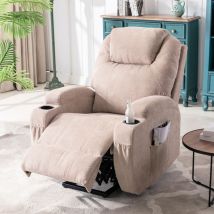 Fauteuil relax électrique avec fonctions de chauffage et de vibration - 2 porte-gobelets et poches latéralles - Gris clair