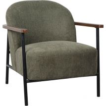 Oviala - Fauteuil relax en acier, bois et tissu vert foncé
