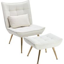 Fauteuil Relax en Velours Fauteuil Loisir Rembourés avec Repose-Pieds Chaise de Salon Scandinave pour Salon, Beige