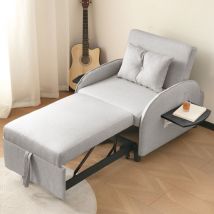 Fauteuil relax, fauteuil canapé-lit 3 en 1 avec table basse pliante, dossier confortable, chaise longue, fauteuil, tissu - Gris