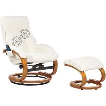Beliani - Fauteuil Relax Massant et Chauffant Fonction Pivotante avec Repose-Pieds en Cuir pu Blanc Force