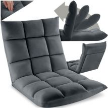 Tectake - Fauteuil relax Snooze, 2 en 1, velours, réglable en 14 positions - gris
