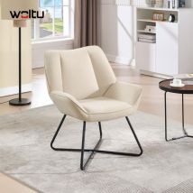 Woltu - Fauteuil Relax Fauteuil Salon, avec Dossier Haut, Pieds en Métal, en Lin, Beige