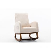 Sunfecili - Fauteuil relax,Fauteuil, chaise simple de salon, chaise à bascule, chaise de loisirs,avec poches latérales,tissu éponge,beige -