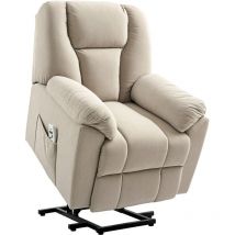 Fauteuil releveur massant chauffant dossier inclinable repose-pied relevable port usb intégré tissu beige