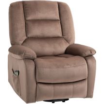 Homcom - Fauteuil releveur massant chauffant inclinable repose-pied intégré effet velours marron