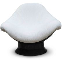 Fauteuil Rodica Mario Brunu vintage restauré en blanc bouclé