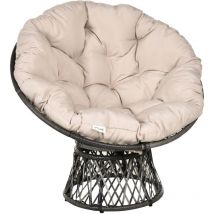 Fauteuil rond de jardin fauteuil papasan pivotant grand confort ø 97 x 90H cm grand coussin fourni polyester résine tressée crème