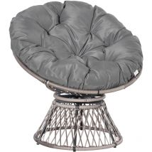 Fauteuil rond de jardin fauteuil papasan pivotant grand confort ø 97 x 86H cm grand coussin fourni polyester résine tressée gris