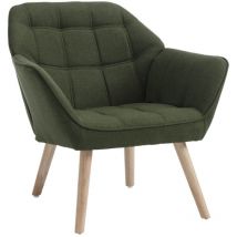Fauteuil Salon Moderne Fauteuil Scandinave avec Pied Bois Fauteul Design Salon Rembourré Fauteuil 1 Place pour Chambre, Lin, Vert
