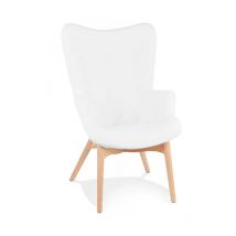 Paris Prix - Fauteuil Scandinave à Oreilles 'Tissu Bouclette' 93cm Blanc
