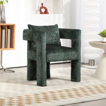 Fortuna Lai - Fauteuil scandinave avec coussin confortable, design unique avec accoudoirs creux, en tissu chenille, 60x40x65cm, vert
