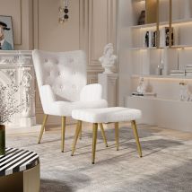 Fauteuil scandinave avec repose-pieds, tissu molletonné respirant et douillet, rembourrage en mousse haute résilience, pieds en bois massif,