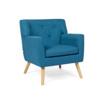 Fauteuil scandinave LIV en tissu bleu canard