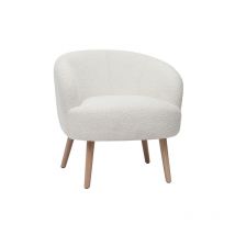 Miliboo - Fauteuil scandinave en tissu effet laine bouclée blanc cassé et bois clair maggie