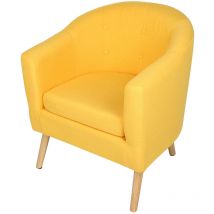 Fauteuil scandinave en tissu-Fauteuil pieds bois Hévéa massif-Tissu effet feutrine 646070cm jaune