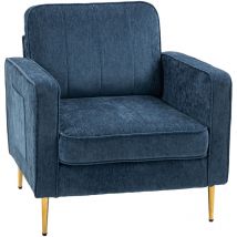 Homcom - Fauteuil style art déco piètement métal doré tissu bleu