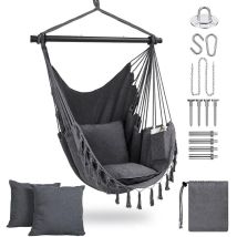 Fauteuil Suspendu avec 2 Coussins Siège et Sac - Chaise Hamac Balançoire Suspendue Charge Max 330 lbs, Fauteuil Jardin pour Intérieur et Extérieur