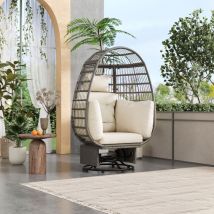 Fauteuil suspendu avec coussins rembourrés, fauteuil à bascule en rotin, balançoire suspendue, mobilier de jardin pour balcon et jardin - Beige