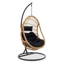 Jardibricodeco - fauteuil suspendu balancelle de jardin lacie rotin métal coussin noir