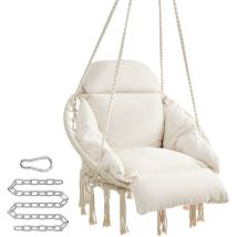 Fauteuil Suspendu, Chaise Suspendue, avec Coussin, Capacité 120 kg, Déco Maison Cocooning, Balançoire, Siège, pour Terrasse, Balcon, Jardin,