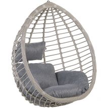 Fauteuil Oeuf Suspendu Design en Rotin Gris avec Coussin Assorti Idéal pour Salon ou Terrasse au Style Boho et Moderne Beliani