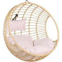 Beliani - Fauteuil Balancelle Suspendu en Forme d'Oeuf en Rotin Beige avec Coussin Idéal pour Salon Terrasse ou Balcon