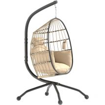Outsunny - Fauteuil suspendu - fauteuil oeuf suspendu - panier pliable - épais coussin - porte-gobelet - acier noir résine tissu kaki