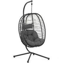 Uniprodo - Fauteuil suspendu sur pied pliable noir/gris en forme d'œuf - Chaise suspendue