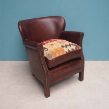 Chehoma - Fauteuil Turner cuir marron 67x67x75cm
