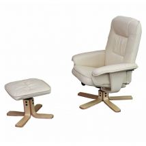 Décoshop26 - Fauteuil tv relax rotatif inclinable avec tabouret repose-pied en synthétique crème 040003091