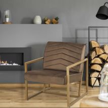 Fauteuil Vidor Velours Camel pieds Or