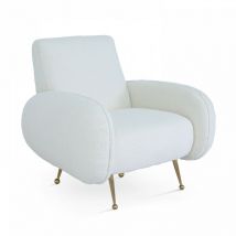 Oviala - Fauteuil vintage en tissu bouclette blanc