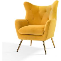 Fauteuil Salon Fauteuil Scandinave Chaise Confortable en Velours avec Pieds en Métal Doré & Wingback Pour Salon, Chambre, Jaune