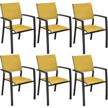 Proloisirs - Fauteuils de jardin aluminium et toile Games (Lot de 6) Graphite, moutarde