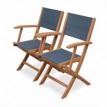Fauteuils de jardin en bois et textilène - Almeria Gris anthracite - 2 fauteuils pliants en bois d'Eucalyptus huilé et textilène