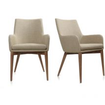 Miliboo - Chaises en tissu beige et bois foncé (lot de 2) shana