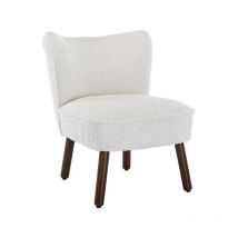 Fauteuil de Salon Confortable Fauteuil Scandinave avec Siège Épais Chaise Salon Rembourrée pour Salon et Chambre, Fausse Fourrure, Blanc