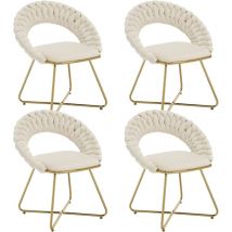 Lot de 4 Fauteuils et Chaises pour Salon en Velours, Pieds en Métal Plaqué Or Chaise Coiffeuse Rembourré pour Salon et Chambre, Beige, Wahson