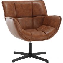 Fauteuils Salon Confortable en Cuir pu Fauteuil de Salon avec Assise Épais Chaise Relaxant avec Pied Métal, Fauteuil Relax pour Salon, Marron