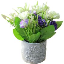 Faux bourgeon de fleur noyau petite rose bonsaï maison fête bureau décoration plante en pot fleur de soie plante verte - :1